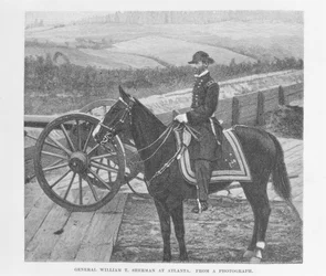 Generał William Tecumseh Sherman w Atlancie, rytowany na podstawie fotografii, ilustracja z „Bitew i dowódców wojny secesyjnej“, pod redakcją Roberta Underwooda Johnsona i Clarence